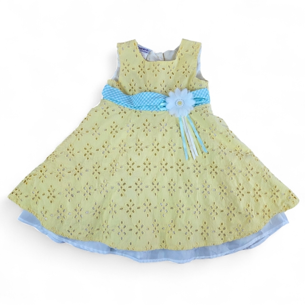 Blueberi Boulevard Girls Yellow Flower Eyelet Dress Size 2T Easter Party Spring